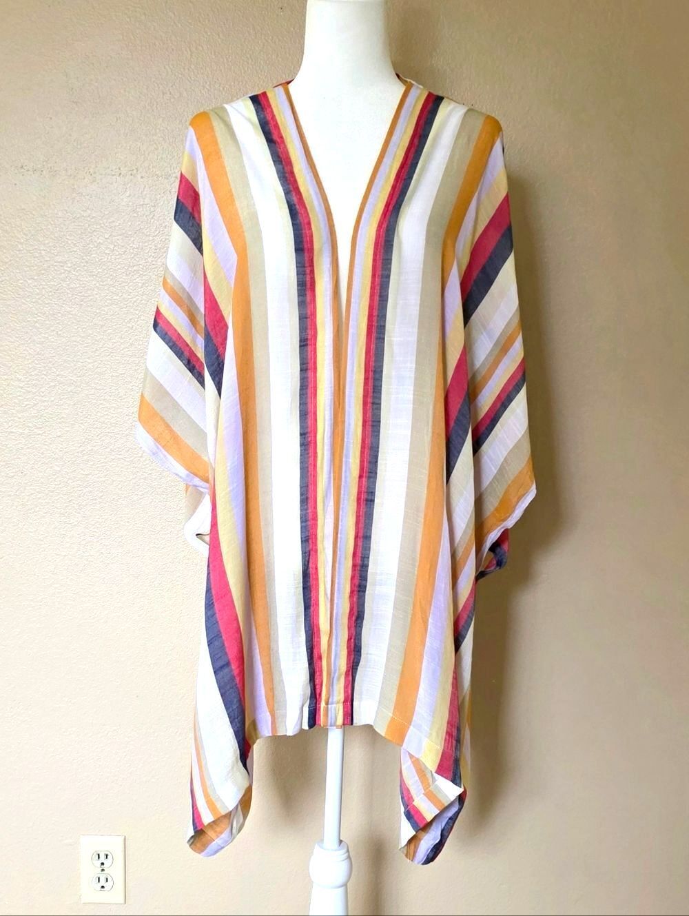 Zac & Rachel Colorful Striped Open Front Duster Kimono Cardigan Coverup- Size XL